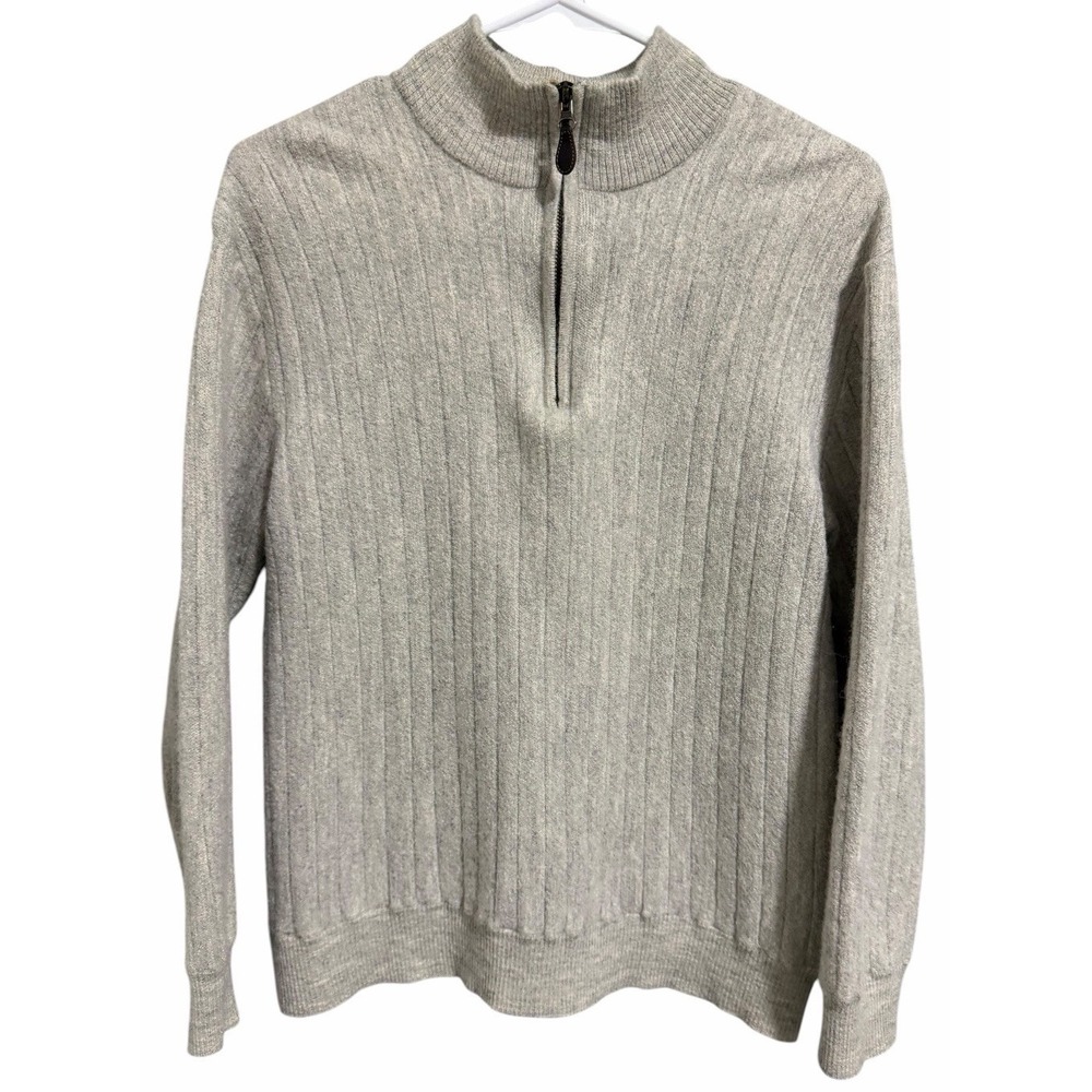 Peru Unlimited 1/4 Zip Baby Alpaca Blend Ribbed Sweater Beige Men's Size Large